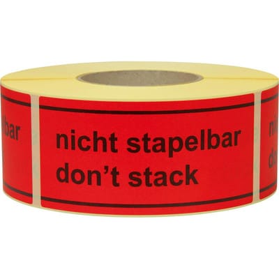 Hinweis Etiketten "nicht stapelbar