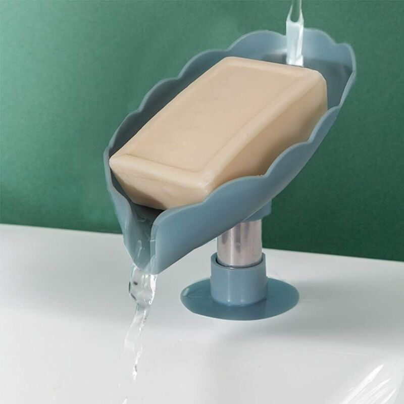 Selbstentleerende Seifenschale Aus Abs In Blattform, Kreative Seifenbox Mit Saugnapf Für Dusche, Badezimmer, Badewanne, Schwamm, Bürste (hellblau) - Fei Yu