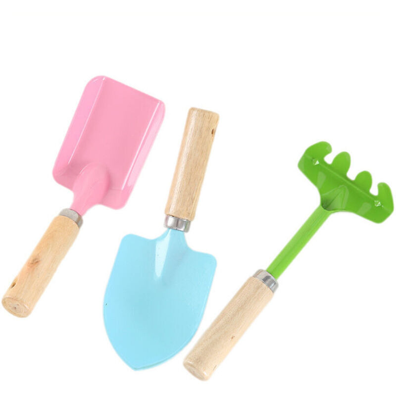 Kindergartengeräte, Haushaltsgartengeräte, Mini-holzgriff-schaufel, Rechen, Dreiteiliges Set.
