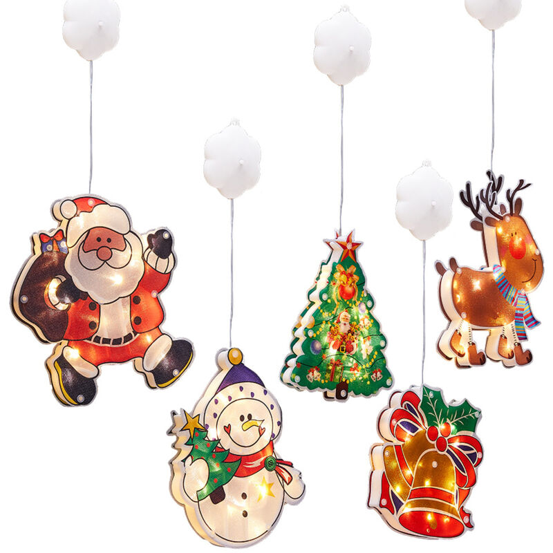 Led-weihnachtsfenster-hängelichter Mit Saugnapf, Batteriebetriebene Lampe, Schneemann, Rentier, Weihnachtsbaumförmige Lichter Für Die Partydekoration.