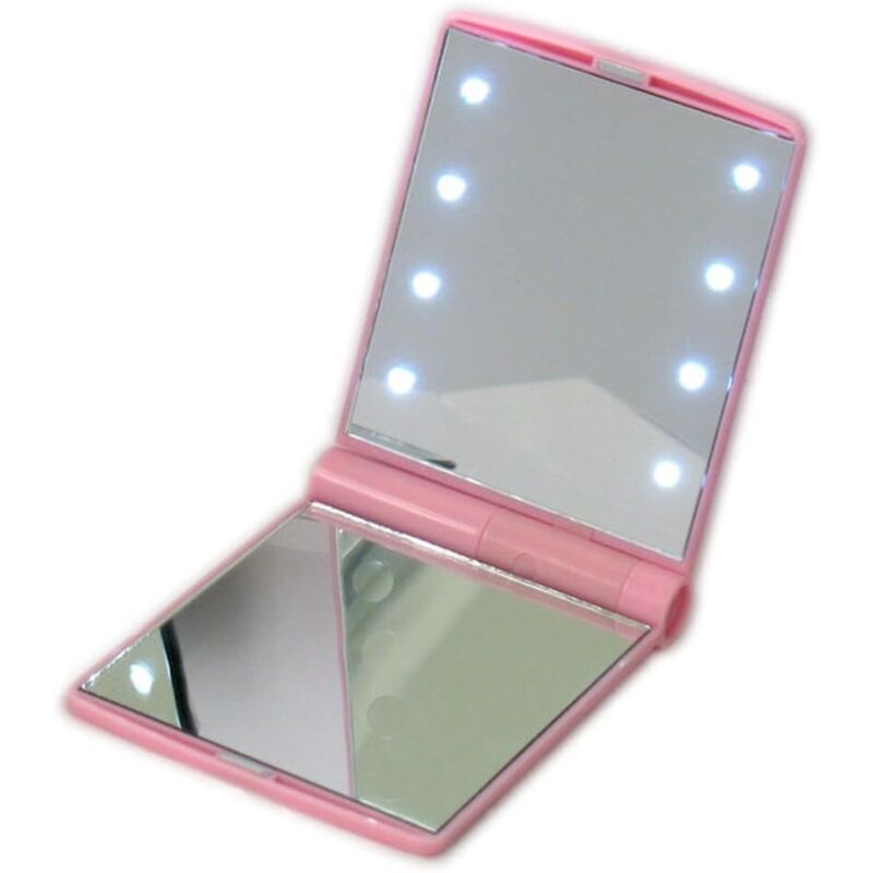 Tragbarer Led-schminkspiegel Im Taschenformat, 8 Leds, Doppelseitiger Touchscreen, Faltbar, Beleuchtet, Pink X 1 - Fei Yu