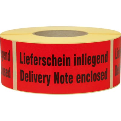 Hinweis Etiketten "Lieferschein inliegend