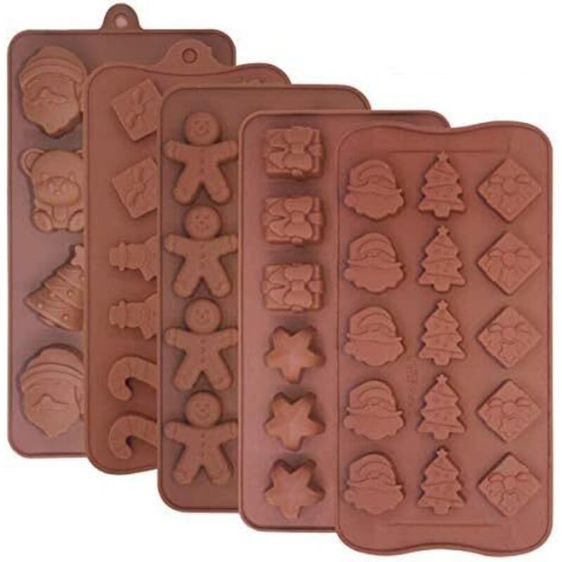 Silikon-schokoladenformen, Antihaft-süßigkeitenformen Für Weihnachtsgebäck, Eiswürfel, Kuchendekoration, Braun, 5 Stück - Fei Yu