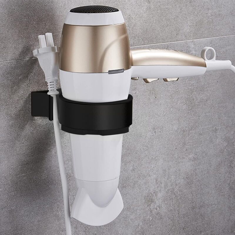 Selbstklebender Haartrocknerhalter Aus Aluminium, Halterung Für Haarglätter (ohne Bohren), Badezimmeraccessoires Mit Kabelhalter, Schwarz – Fei Yu