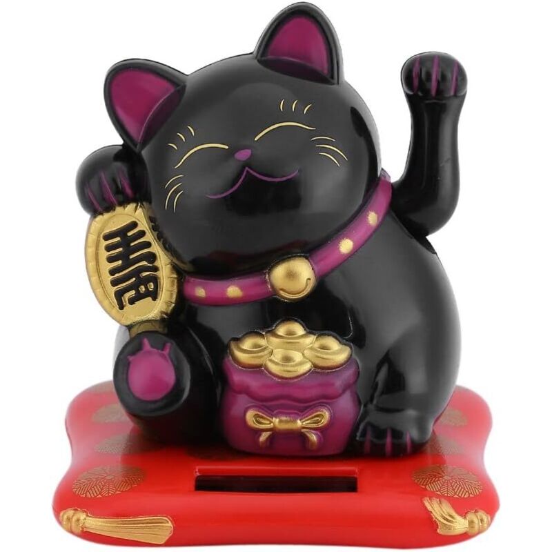 Solarbetriebene, Winkende Solarkatze, Japanische Glückskatze Als Autodekoration, Solarbetriebener Glücksbringer (schwarz) - Fei Yu