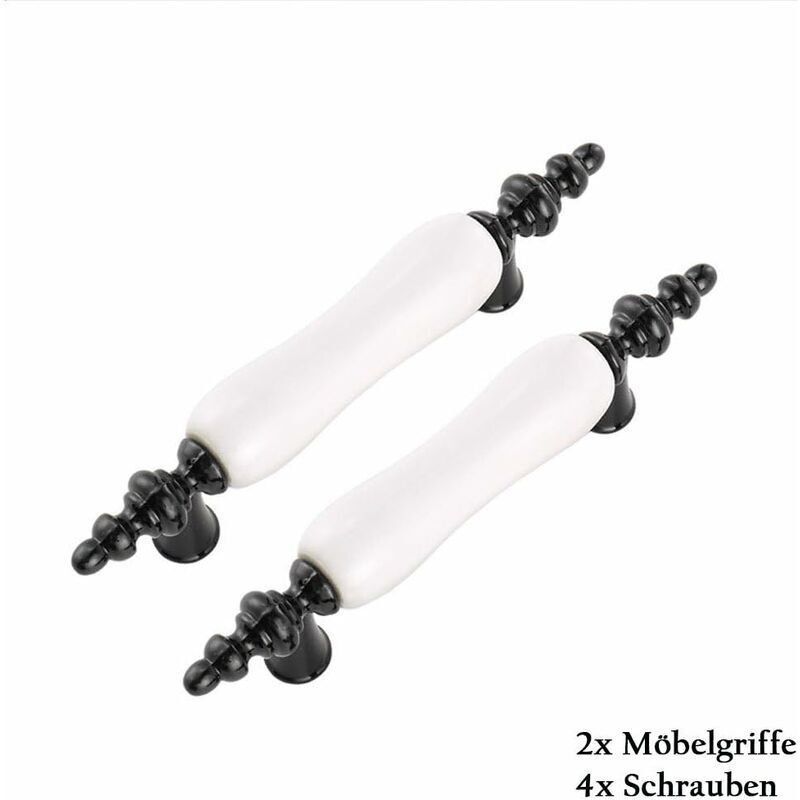 Set Mit 2 Keramik-möbelgriffen, Moderne Türgriffe Mit Schrauben Für Schränke, Kommoden, Schubladen, 76 Mm Lochabstand (schwarz Und Weiß)