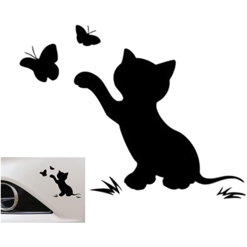 Autoaufkleber Für Den Außenbereich, Lustiger Schmetterlings-katzen-aufkleber, Niedlicher Cartoon-autoaufkleber, Dekorativer Autoaufkleber, Schwarz