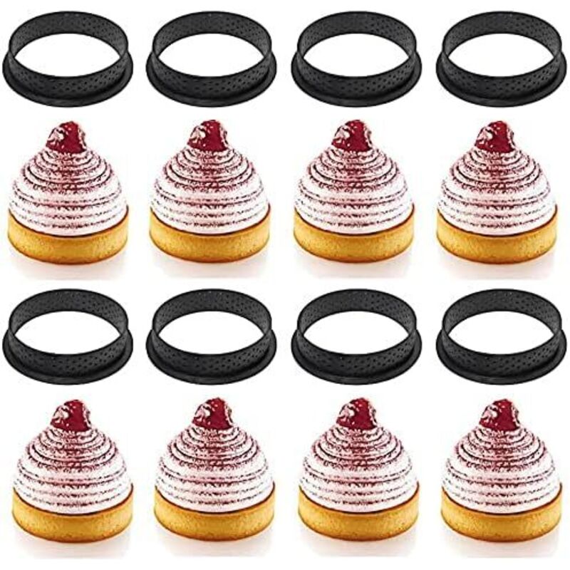 8-teiliges Set Perforierter Runder Kuchenausstecher, Schwarzer Runder Mousse-törtchenring, Antihaftbeschichteter Gebäckausstecherring Zur Tortendekoration – Fei Yu