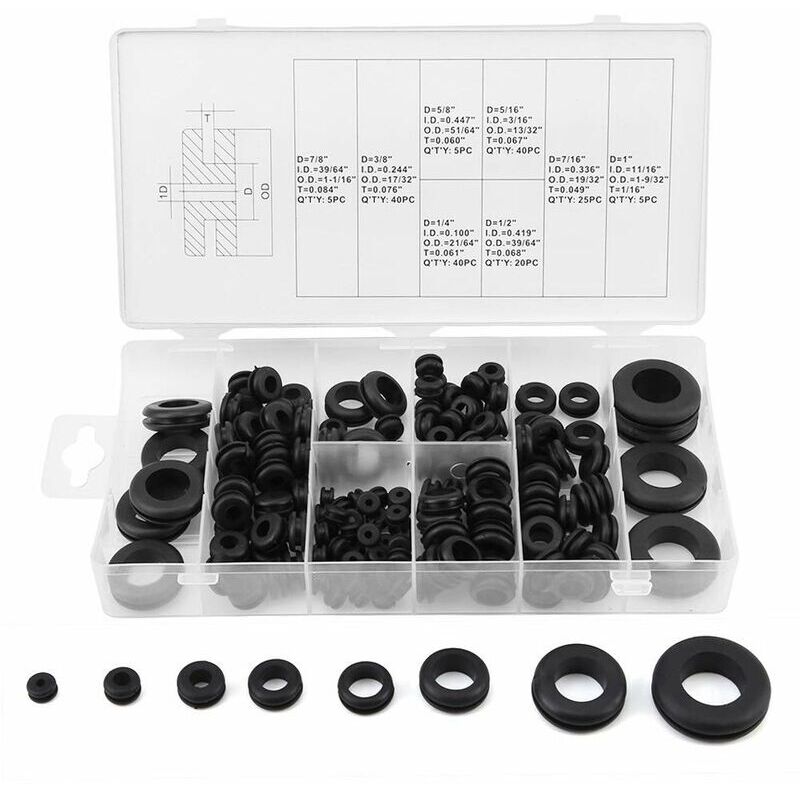 Gummitüllen-set, 180-teilig, Gummitüllen-drahtring, Gummibong, Gummitüllen-set, Gummiösen, Gummitüllen, Elektrische Dichtung