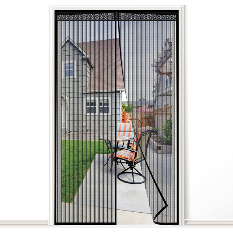 Magnetisches Türgitter 90 X 210 Cm Mit Spitzendichtung Und Starken Magneten, Strapazierfähigem Polyestergewebe, Umlaufendem Klettverschluss, Robustem Insektenschutzgitter Für Die Terrasse