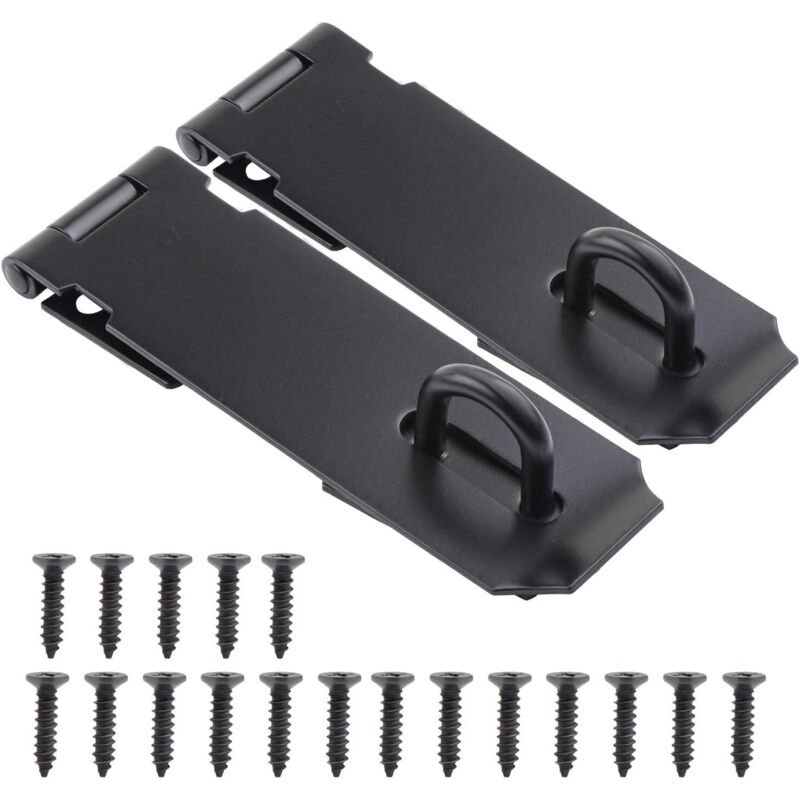 Set Mit 2 Vorhängeschlossriegeln Aus Edelstahl (127 Mm), Robuste Riegel Und Clip Mit Schraube, Türverschluss, Torschloss, Gartenhaus, Vorhängeschlossclip, Schwarz – Fei Yu