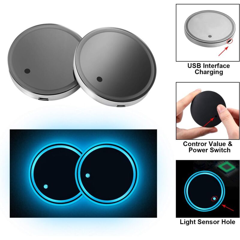 Stück Led-becherhalter/untersetzer Fürs Auto, 7-farbige Led-beleuchtung, Leuchtende Becherunterlage Mit Usb-ladefunktion, Autozubehör, Innenausstattung – Fei Yu