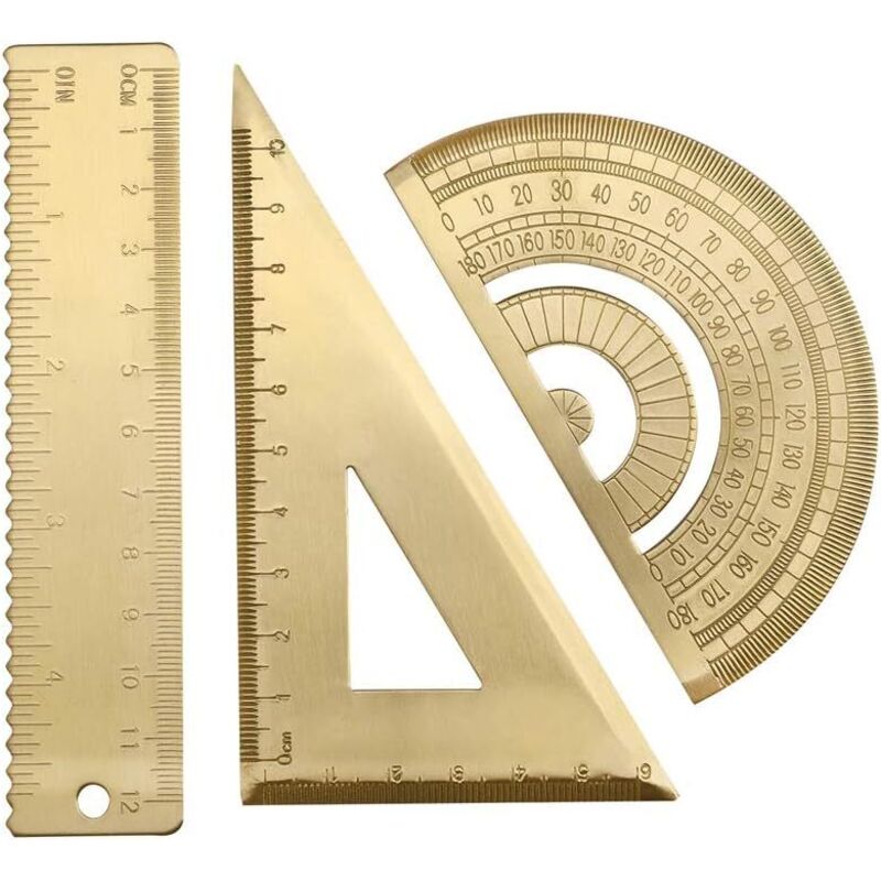 Mathematisches Geometrie-set Aus Messing, Retro-metall-wellenlineal Und Dreiecklineal, Geometrie-standardwinkelmesser, Dreiecksskala, Mathematik-set, Schülerbedarf