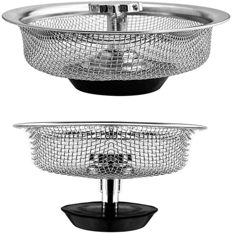 2 Stück Edelstahl-küchenspülensieb, Duschspülensieb, Spülbeckengitter, Höhenverstellbarer Gummistopfen, Hält Wasser Zurück Und Isoliert Rückstände, 83 Mm - Fei Yu