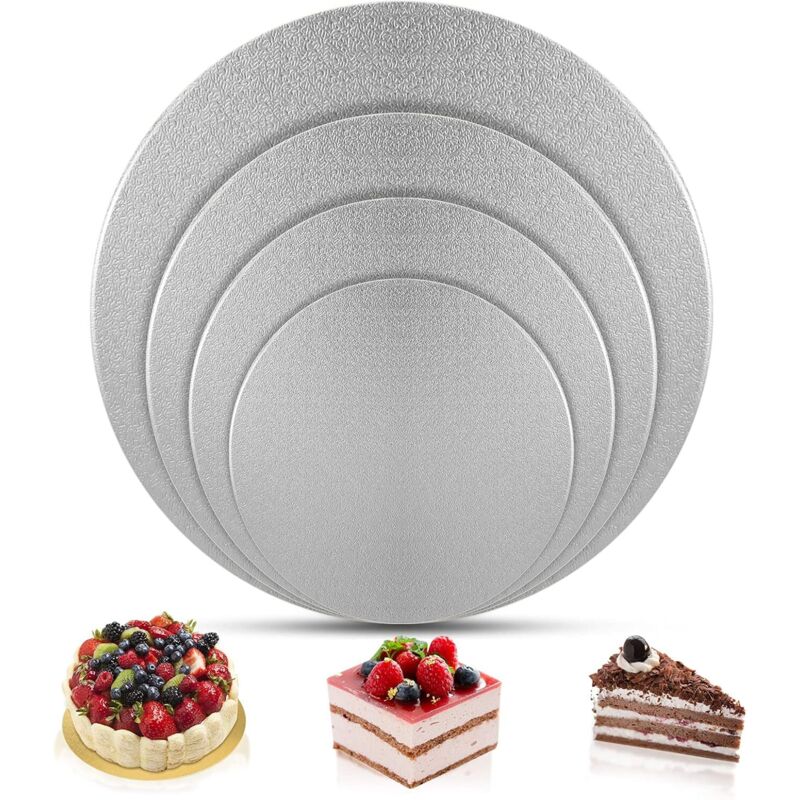 Set Mit 4 Runden Tortenplatten, Ø 20 + 25 + 30 + 35 Cm, Tortenunterlagen Zum Transport Von Kuchen Und Torten, Silberfarben – Fei Yu