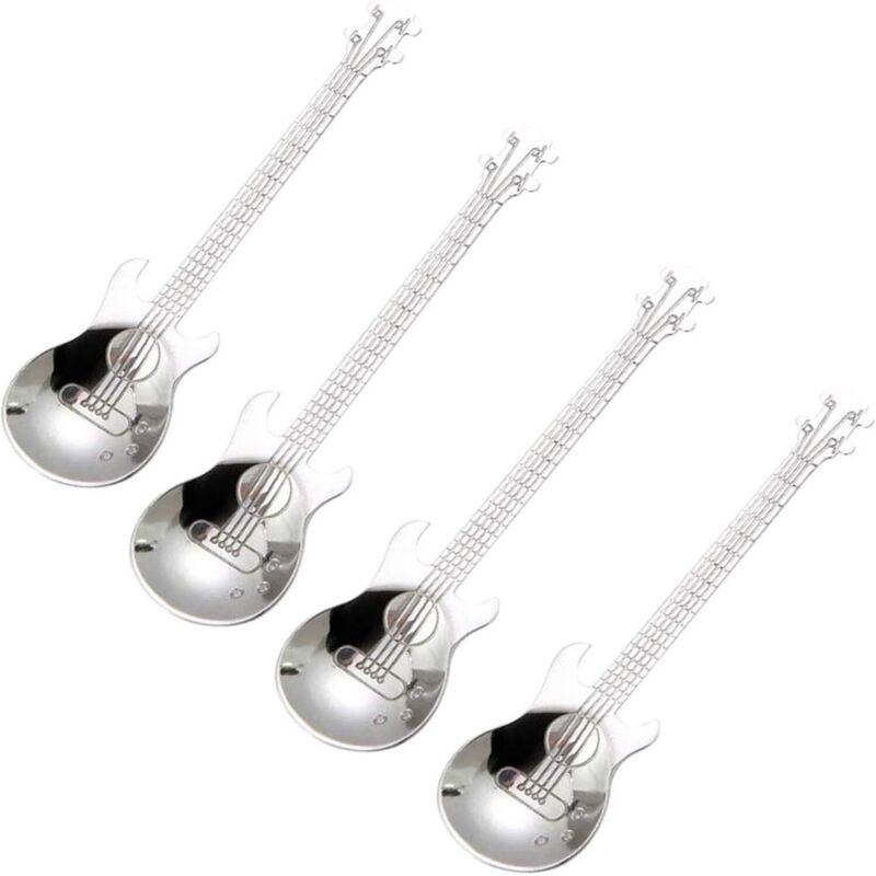 4er-set Edelstahl-teelöffel Mit Gitarrenmuster, Edelstahl-kaffeelöffel, Kreatives Küchenhelfer-set Für Desserts, Tee, Zucker, Kuchen, Vorspeisen – Fei Yu