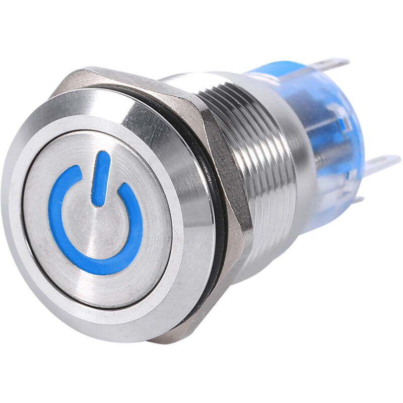 19 Mm Edelstahl-netzschalter Mit Weißer Led-anzeige, 12 V-24 V (blau).