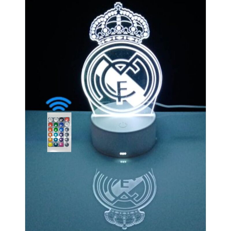 Dekorative Nachttischlampe Mit Dem Wappen Von Madrid. Berührungsempfindliche Fußball-tischlampe Mit 3d-optik, Ideal Als Geschenk. Mit 16 Lichtfarben Und Fernbedienung (madrid).