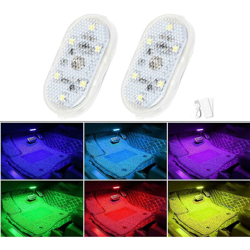 Crea 2er-pack Led-innenraumbeleuchtung Für Autos, 7 Farben, 6 Helle Led-lampenperlen, Wiederaufladbar Per Usb (7 Farben)