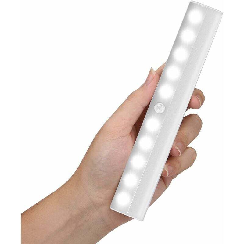 Kabellose Led-lichtleiste Mit Bewegungsmelder Und 10 Leds Für Den Innenbereich, Inklusive 3 Magnetaufklebern Für Schränke Und Treppen, Automatisches Ein-/ausschalten, Warmweißes Licht