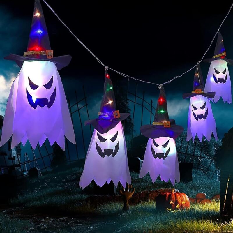 Crea Halloween-gartendekoration Für Den Außenbereich, 5er-pack Lichterkette Mit Hexenhut-motiv (batterien Nicht Enthalten) – Zubehör Für Veranda, Garten Und Halloween-partys