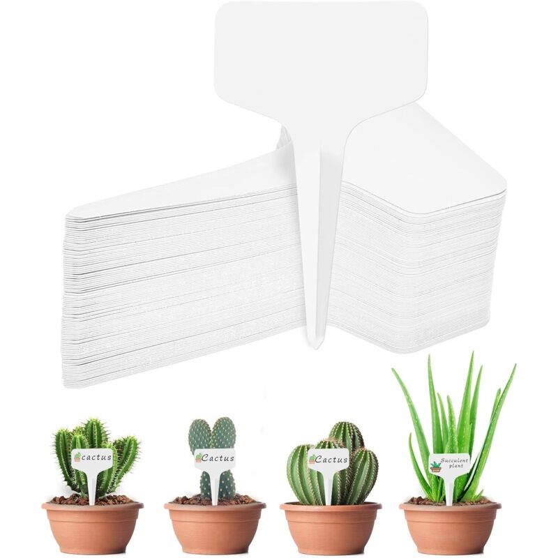 Packung Mit 100 Mini-pflanzenschildern, T-förmigen Pflanzensteckern Aus Kunststoff, Weißen Pflanzenschildern Zur Beschriftung, Wetterfest, Wiederverwendbaren Gartenpflanzenetiketten