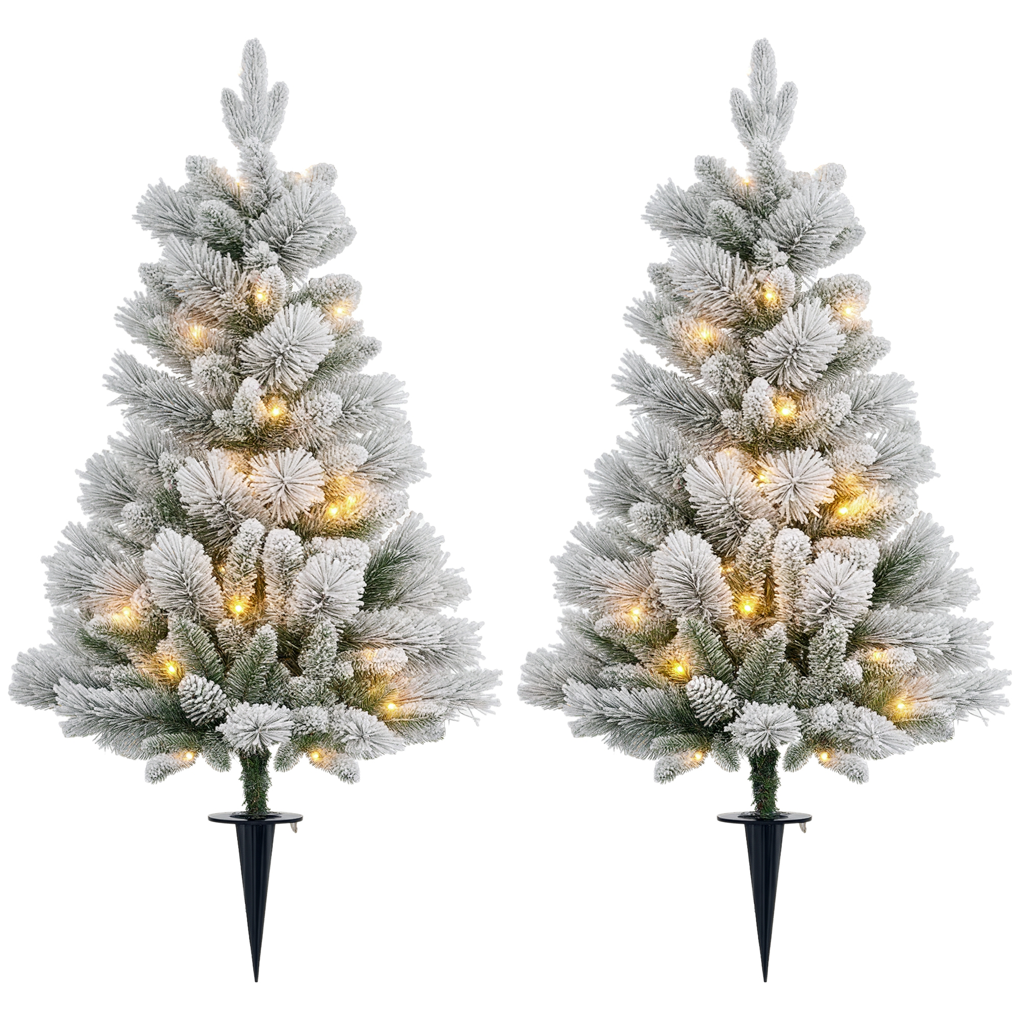 Weihnachtsbaum Mit Led-beleuchtung, 2er-set, 107 Cm, Tannenzapfen, Rote Beeren, Schwer Entflammbar, Grün Und Weiß