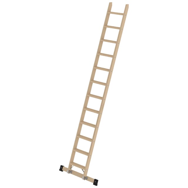 Stufen-Anlegeleiter Holz, mit Traverse, 12 Stufen