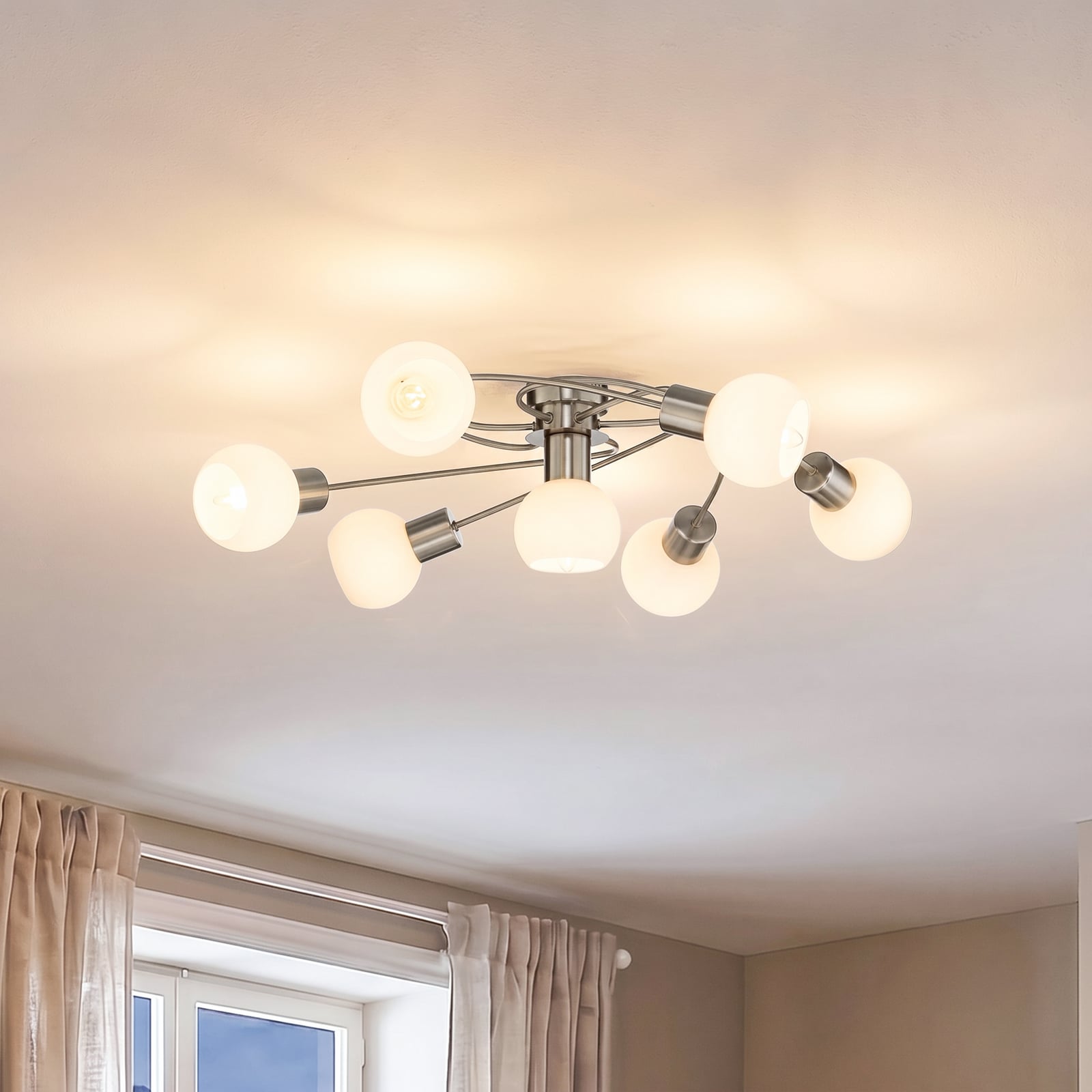 [gebraucht] B-ware Lindby Deckenlampe Ciala Led Leuchte 7-flammig Dimmbar E14 Nickel Weiß Ø65cm