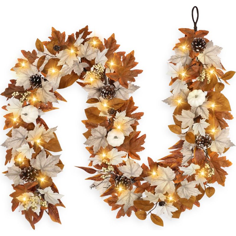Herbstlicher Deko-kranz Mit Warmem Licht, Geeignet Für Drinnen Und Draußen, Z. B. Für Den Kamin Oder Türrahmen.
