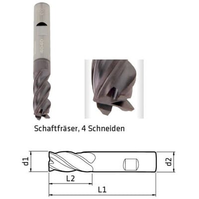 Schaftfräser, 4-Schneiden, ø16mm