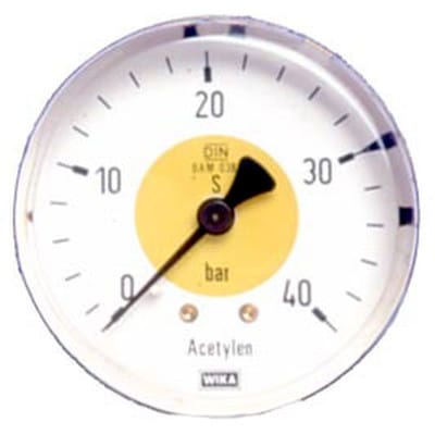 Flaschendruckmanometer (Azetylen) für Druckregler zu Stahlflasche ø63mm