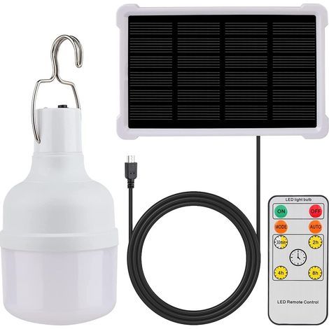 Solarlampe – 3 W – Integriertes Solarpanel – 3,5 M Ladekabel – Fernbedienung – Für Camping, Gartenhaus Und Outdoor-einsatz – 2er-pack