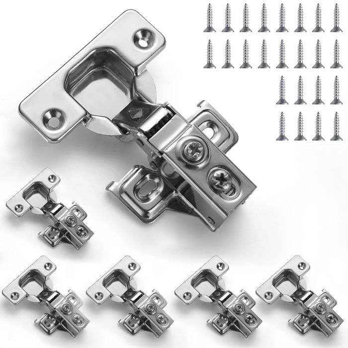 6-teiliges Edelstahl-scharnier Mit Soft-close-mechanismus Für Aufgesetzte Türen Und Gebürsteter (nickel-)oberfläche