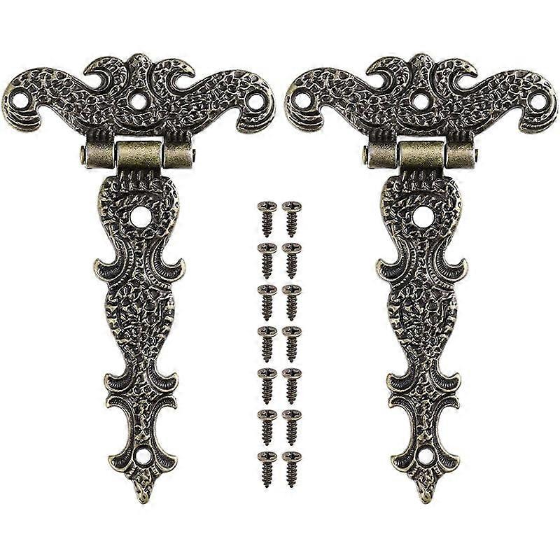 2 Retro-scharniere Aus Bronze, Gefertigt Aus Einer Zinklegierung, Mit Schrauben, Für Schmuckkästchen- Und Schranktüren.
