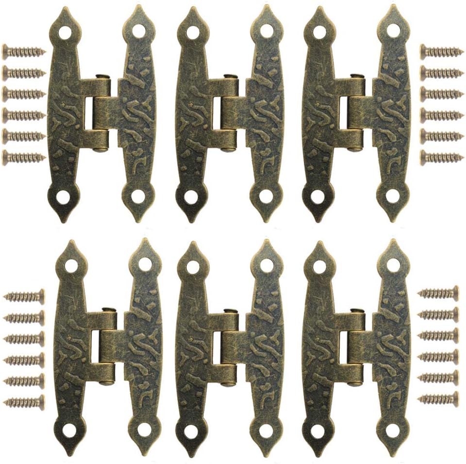 Set Mit 6 Scharnieren Aus Gealtertem Metall Für Schrank-, Kommoden- Und Schubladentüren Im Landhaus- Oder Retro-stil, 65 X 33 Mm, Bronze