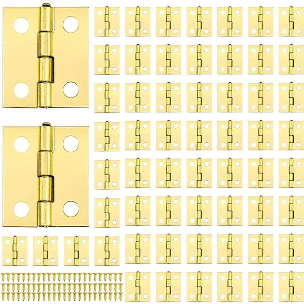 60 Gelbe Mini-scharniere Mit 6-punkt-rundgelenk Aus Eisen Und Messing. Ideal Für Möbel, Türen Und Andere Einrichtungsgegenstände.