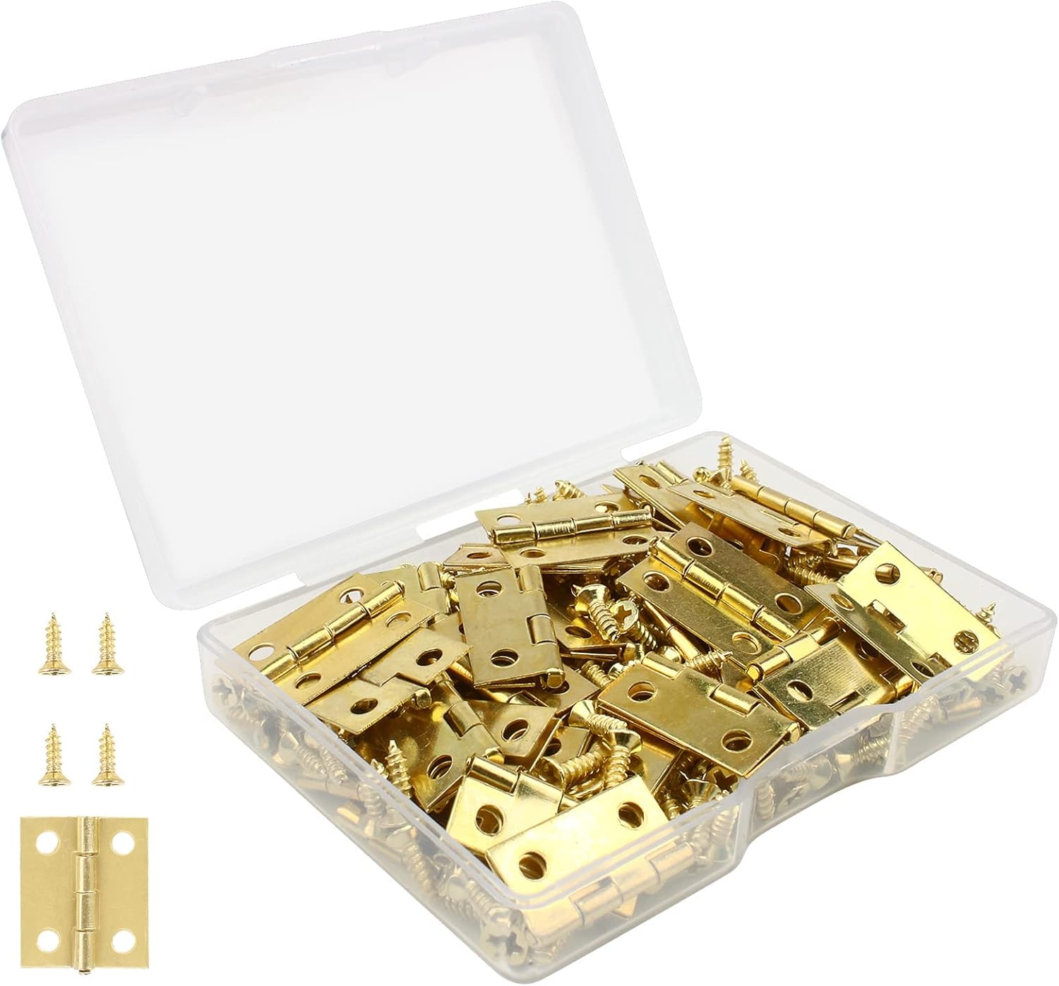 50 Mini-scharniere, 18 X 15 Mm, Kleine, Robuste Scharniere Aus Edelstahl Und Messing, Für Schubladen, Schmuckkästchen Und Schränke, Mit 200 Schrauben - Gold-fa-