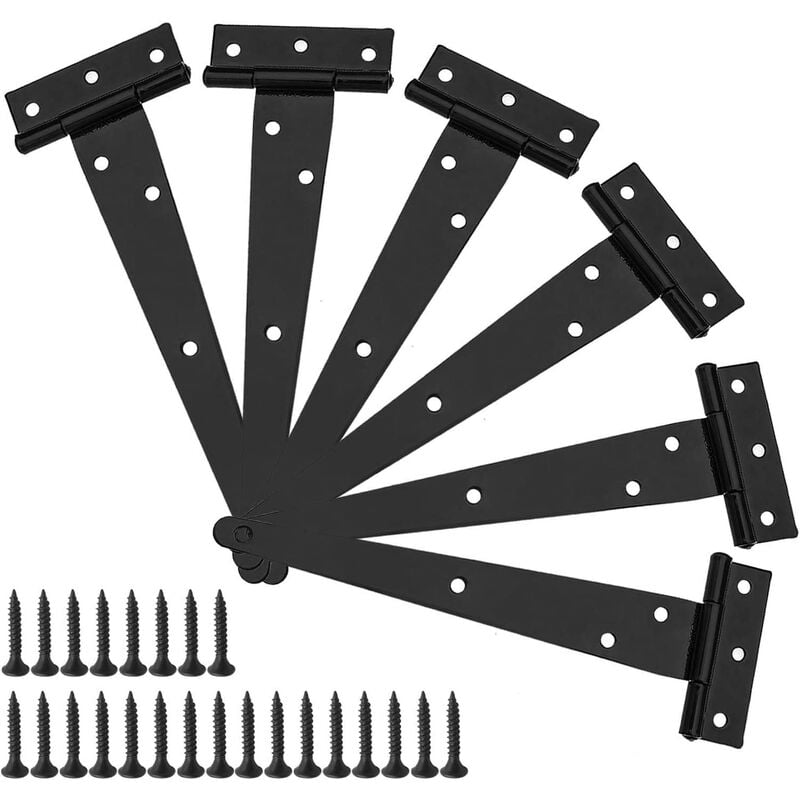 Set Aus 6 Schwarz Lackierten, 8 Zoll Langen, Verzinkten T-scharnieren Mit Metall-eisen-nutlager Für Türen, Edelstahltüren, Für Haus, Möbel, Türen Und Fenster Usw.