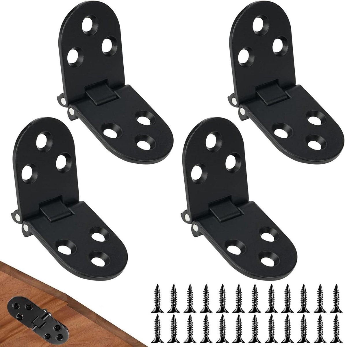 Set Mit 4 Schwarzen Edelstahl-türscharnieren (180°-öffnungswinkel) Inklusive Schrauben, Kleine Klappscharniere Für Schränke Und Klapptische