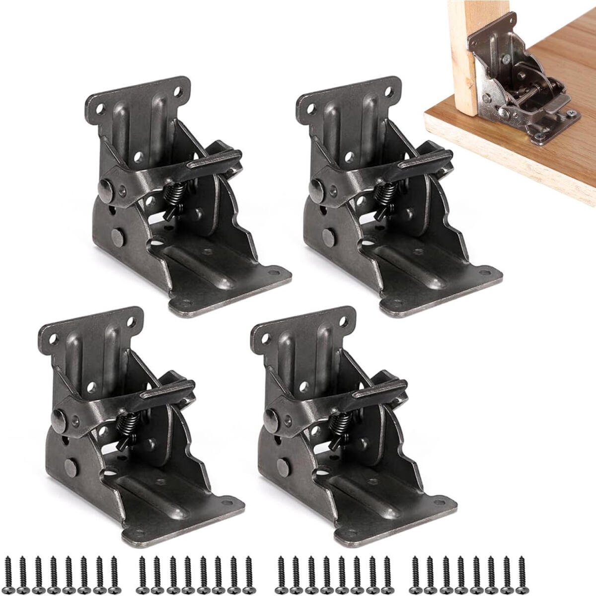 4 Klappscharniere – Automatische 90°-verriegelung, Robust – Für Tischbeine, Bettbeine, Möbel – Schwarz