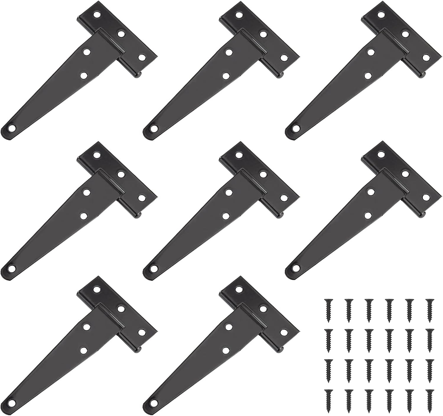 T-scharniere, Set Mit 8 Robusten, Schwarzen, Dreieckigen Metallscharnieren Für Scheunentüren, Mit 48 Schrauben, Für Haustüren, Fenster, Gartenhäuser (10 Cm)