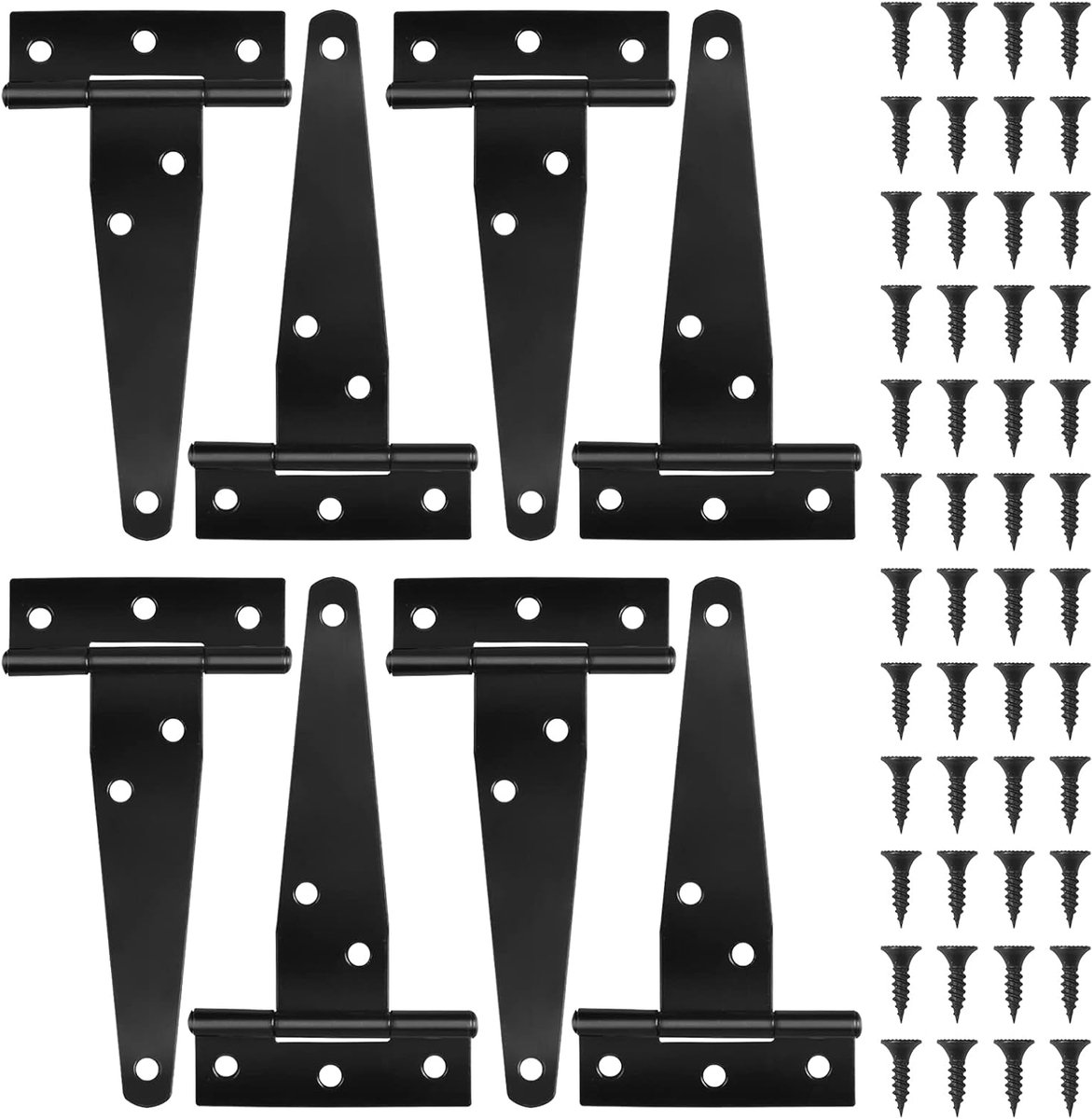 Set Mit 8 T-scharnieren Inklusive Schrauben, 10 Cm (4 Zoll), Für Schuppentüren, Außentüren, Zäune, Gartenhäuser, Schränke, Schwarz, 6,4 X 13 Zoll.
