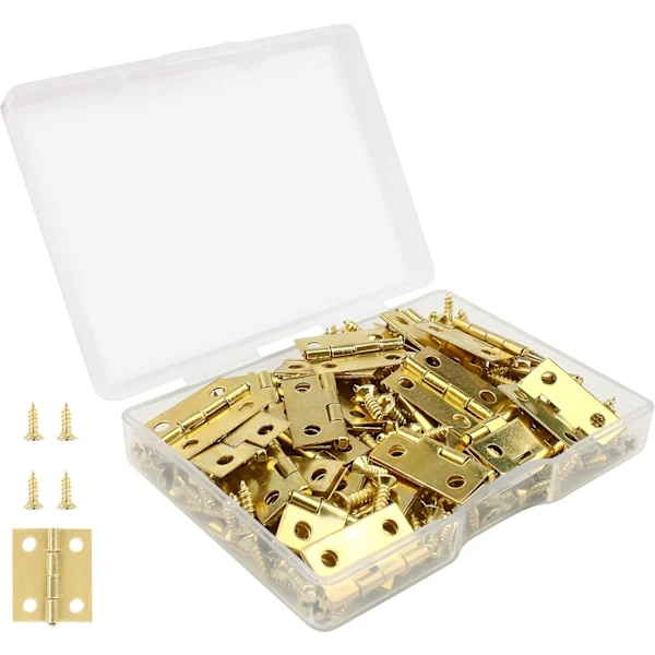 50 Mini-scharniere (18 X 15 Mm) Aus Robustem Edelstahlmessing Für Schubladen, Schmuckkästchen Und Schränke, Inklusive 200 Schrauben – Gold
