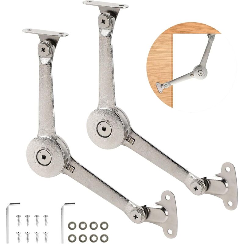 Set Mit 2 Deckelstützscharnieren – 180°-klappstütze – Klappscharnier Mit Schraube Und Inbusschlüssel Für Küchenschranktüren. 180p2