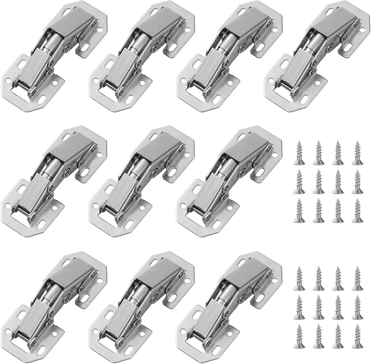 Set Mit 10 Unsichtbaren Edelstahl-scharnieren (10 Cm), 90°-winkel, Für Schrank- Und Küchentüren. Schraubbefestigung, Kein Bohren Erforderlich. Maße: 110 X 43 Mm. Farbe: Silber.