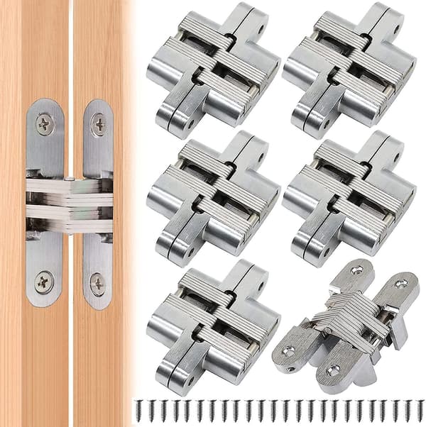 Set Mit 6 Unsichtbaren Kreuzfaltscharnieren, Unsichtbaren Scharnierschließern, Gebogenen Scharnieren Für Möbeltüren, Gebogenen Stahltürecken, Einfache Montage.