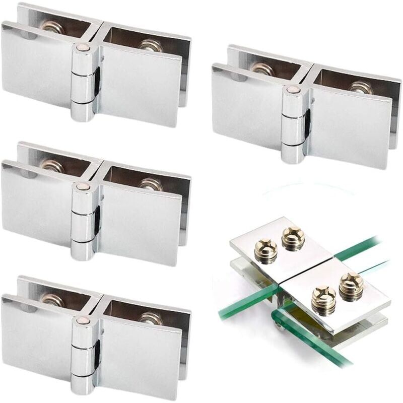 Set Mit 4 180°-scharnieren Für Glastüren Aus Zinklegierung, Zum Aufclipsen. Einfache Montage Und Hohe Langlebigkeit, Ideal Für Vitrinen Und Weinkeller.