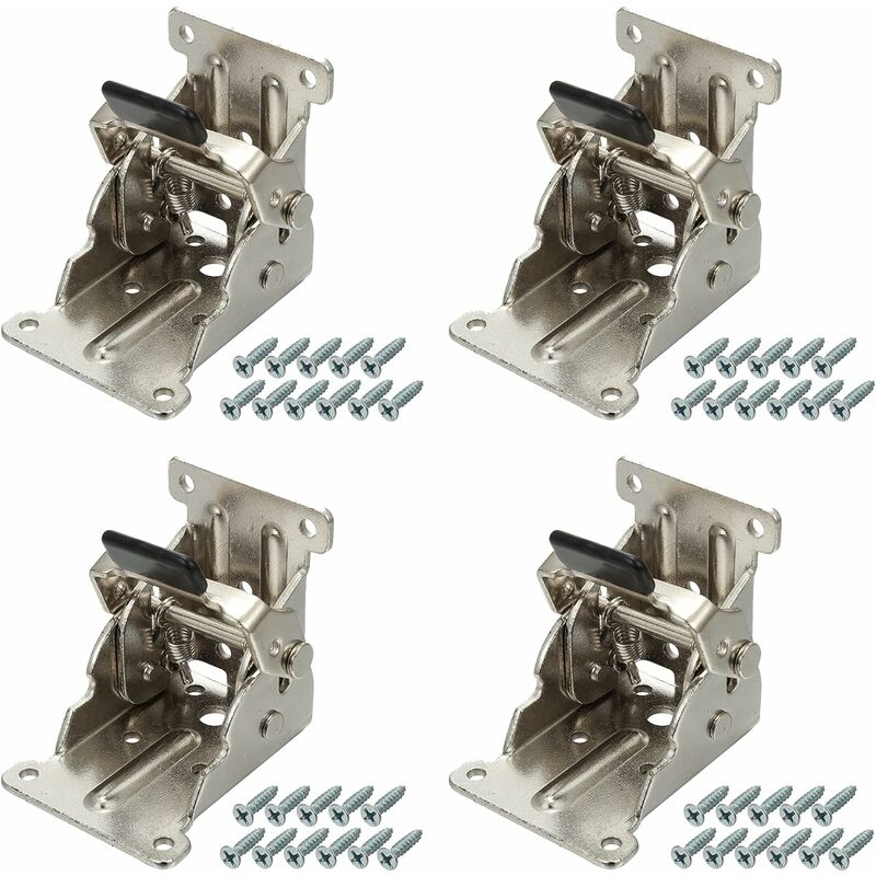 Set Mit 4 Selbstverriegelnden Klappscharnieren, Blechverlängerungen Für Klapphalterungen, Befestigungen Für Klapptische, Bett- Und Sofabeine – Silber