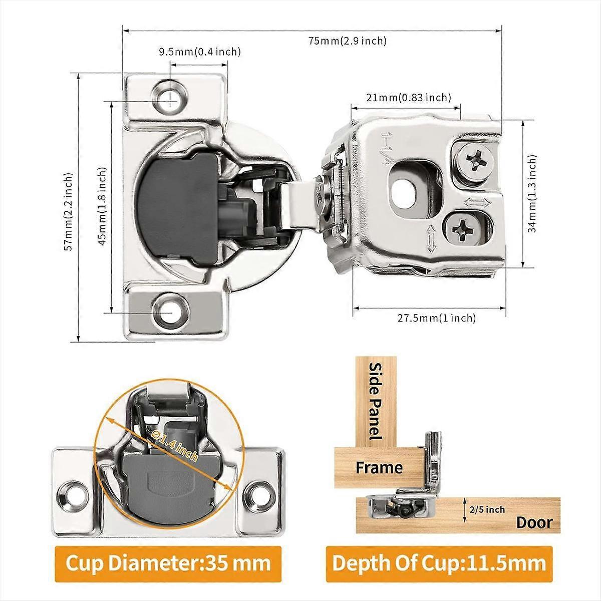 Packung Mit 10 3,2 Cm (1-1/4 Zoll) 3d-soft-close-scharnieren Für Rahmentüren Mit Kontrollierter Schließgeschwindigkeit Und Einem Öffnungswinkel Von 105°.